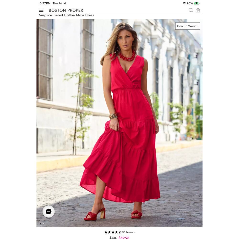 Boston Proper Red Tiered Maxi Dress Sleeveless Surplice V Neck Size Small
